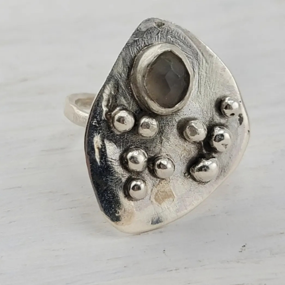 Moonstone Ring Handmade In Sterling Silver Metal Size 6.5